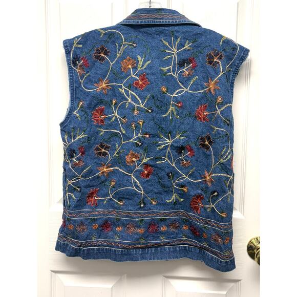 Units Embroidered Denim Vest Floral Button Front Boho Cottagecore Women’s S - Picture 2 of 6